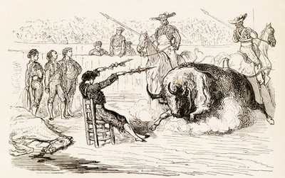 A Spanish Banderillero placing the Banderillas whilst Seated in a Chair, 1878 by Noel Eugene Sotain